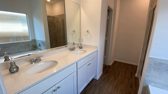 Bathroom, Dual Sink Vanities, Interior, Wood Texture Flooring