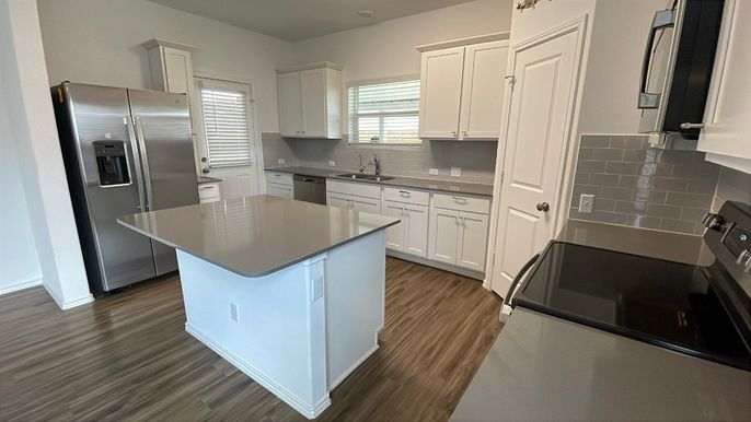 Interior, Kitchen, Stainless Steel Appliances, Wood Texture Flooring