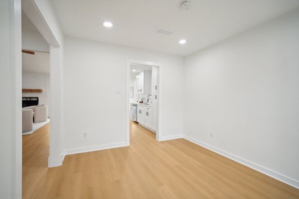 Empty room, Interior, Recessed Lighting, Wood Texture Flooring