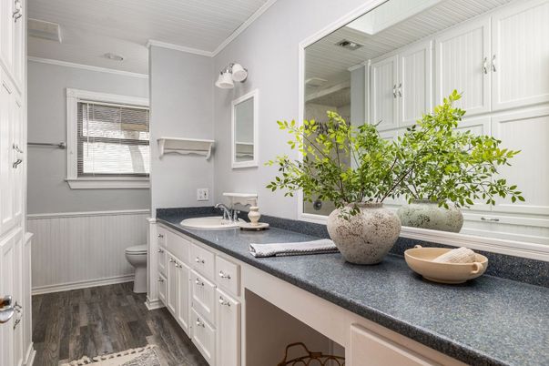 Bathroom, Dual Sink Vanities, Interior, Wood Texture Flooring