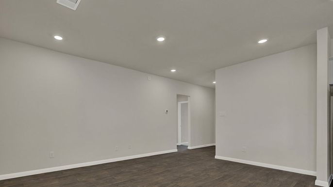 Empty room, Interior, Recessed Lighting, Wood Texture Flooring