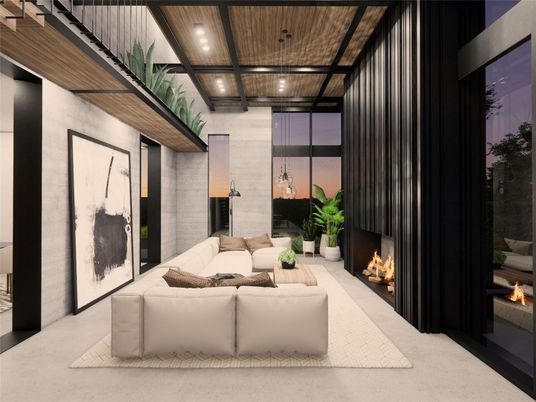 Fireplace, Interior, Living room, Recessed Lighting, Wooden Ceilings