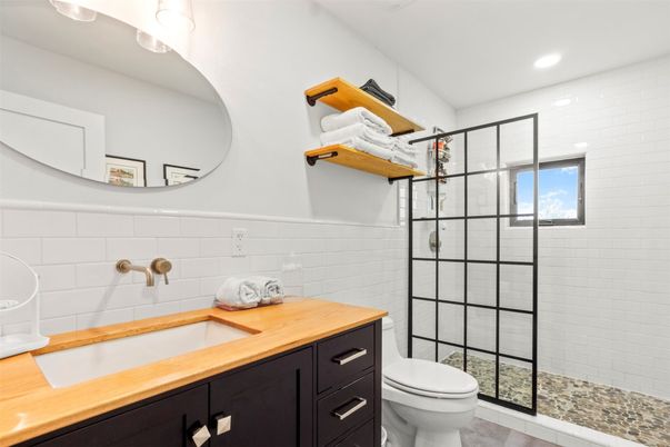 Bathroom, Glass Shower, Interior, Recessed Lighting