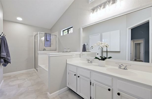 Bathroom, Dual Sink Vanities, Glass Shower, Interior, Recessed Lighting