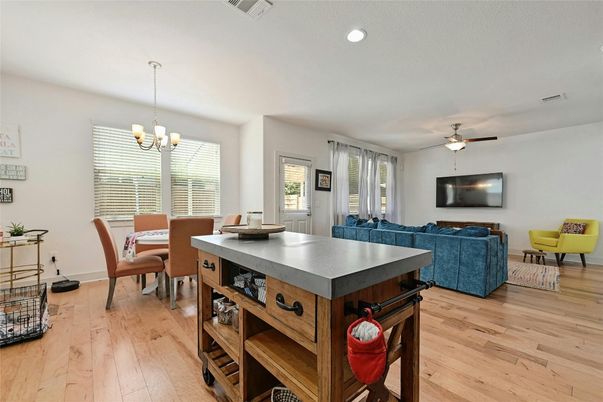 Chandelier, Dining room, Interior, Living room, Recessed Lighting, Wood Texture Flooring