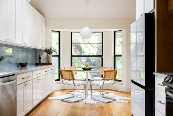 Dining room, Interior, Kitchen, Pendant Lights, Wood Texture Flooring