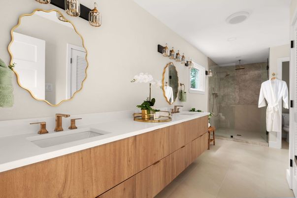 Bathroom, Dual Sink Vanities, Glass Shower, Interior
