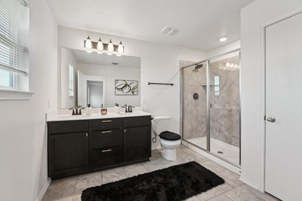 Bathroom, Dual Sink Vanities, Glass Shower, Interior, Recessed Lighting