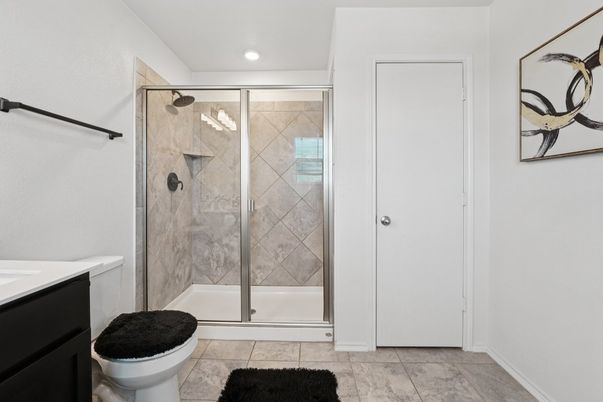 Bathroom, Glass Shower, Interior, Recessed Lighting
