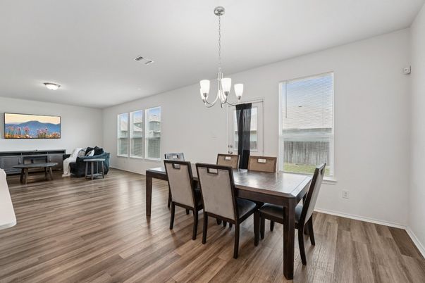 Dining room, Interior, Pendant Lights, Wood Texture Flooring