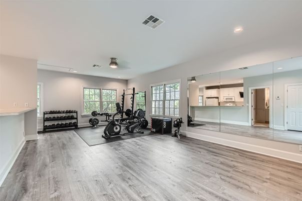 Fitness Equipment, Interior, Recessed Lighting, Wood Texture Flooring