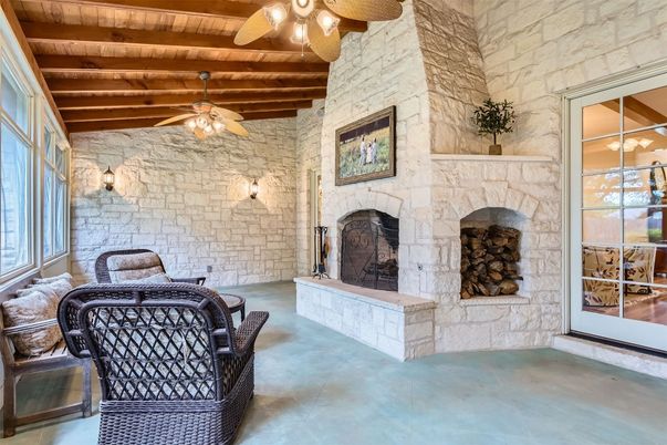 Fireplace, Interior, Stone Walls, Wooden Beams