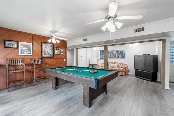 Billiard Table, Game Room, Interior, Wood Texture Flooring