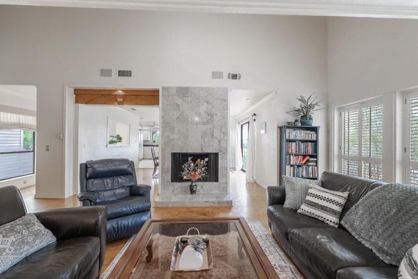Fireplace, Interior, Living room, Marble Walls, Wood Texture Flooring