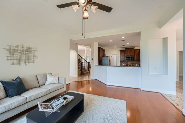 Interior, Kitchen, Living room, Recessed Lighting, Stainless Steel Appliances, Wood Texture Flooring