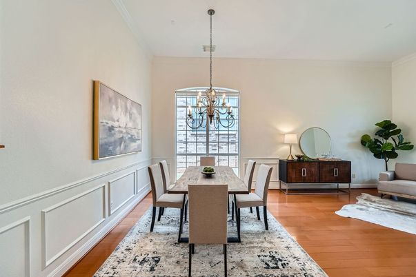 Chandelier, Dining room, Interior, Wood Texture Flooring