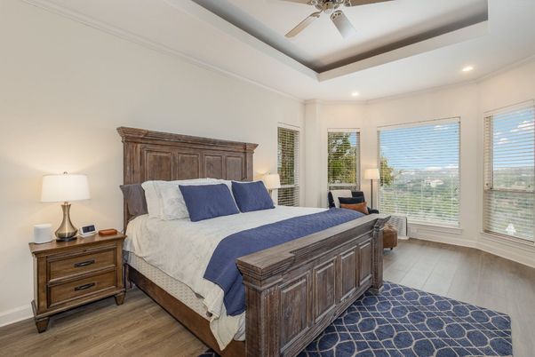 Bedroom, Interior, Recessed Lighting, Wood Texture Flooring