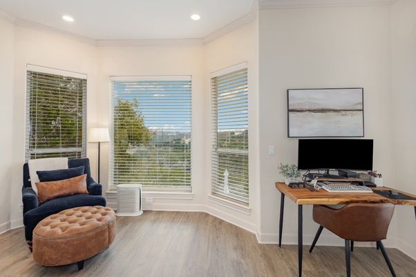 Home Office, Interior, Recessed Lighting, Wood Texture Flooring