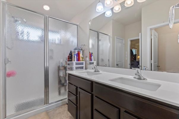Bathroom, Dual Sink Vanities, Glass Shower, Interior, Recessed Lighting