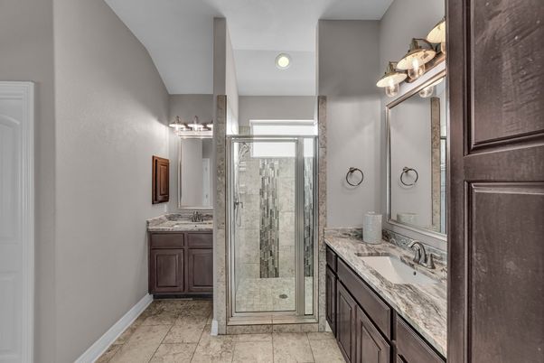 Bathroom, Dual Sink Vanities, Glass Shower, Interior