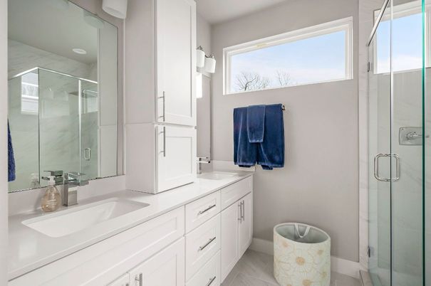 Bathroom, Dual Sink Vanities, Glass Shower, Interior
