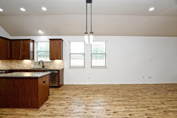 Interior, Kitchen, Pendant Lights, Recessed Lighting, Wood Texture Flooring