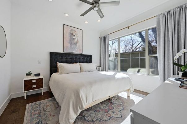 Bedroom, Interior, Recessed Lighting, Wood Texture Flooring