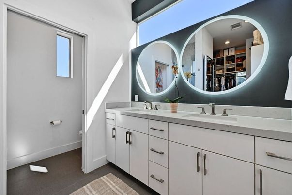 Bathroom, Dual Sink Vanities, Interior, Recessed Lighting, Walk-in Closets