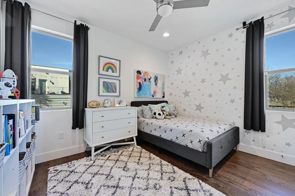 Bedroom, Interior, Recessed Lighting, Wood Texture Flooring