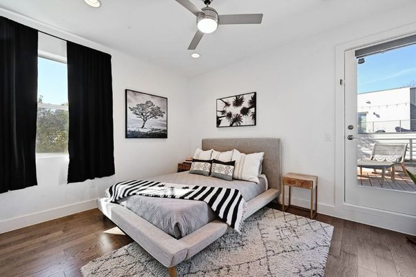 Bedroom, Interior, Recessed Lighting, Wood Texture Flooring