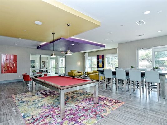 Billiard Table, Dining room, Game Room, Interior, Pendant Lights, Recessed Lighting, Wood Texture Flooring