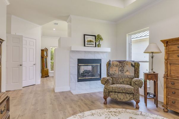 Fireplace, Interior, Recessed Lighting, Wood Texture Flooring