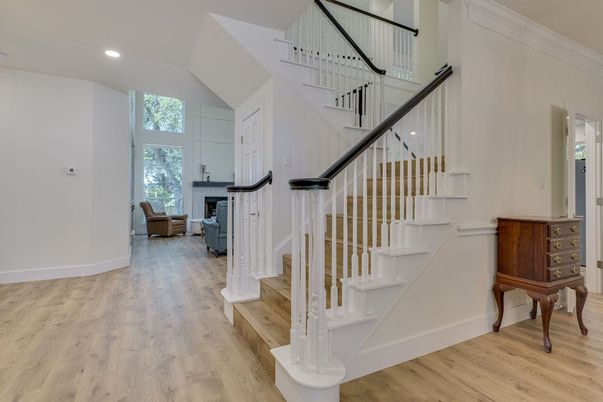Fireplace, Interior, Recessed Lighting, Wood Texture Flooring