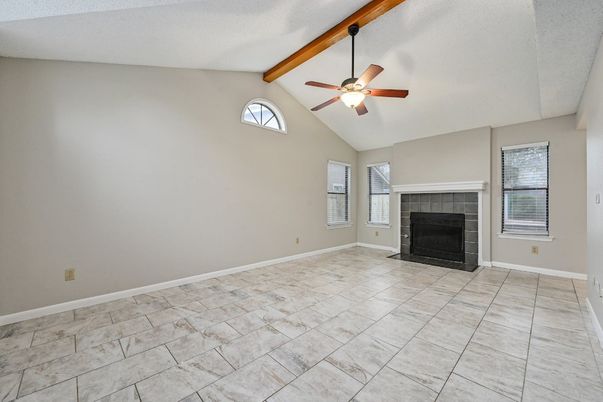 Empty room, Fireplace, Interior, Wooden Beams
