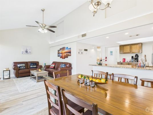 Dining room, Interior, Kitchen, Living room, Recessed Lighting, Wood Texture Flooring