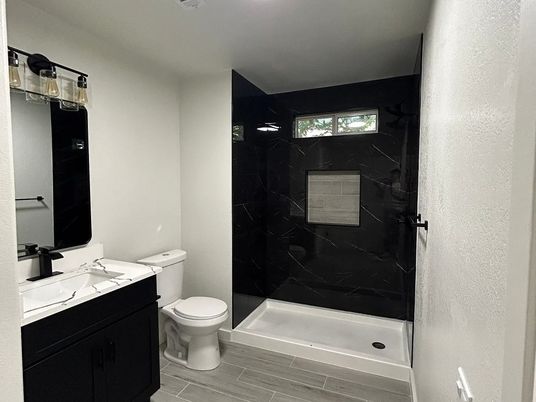 Bathroom, Interior, Marble Walls, Wood Texture Flooring