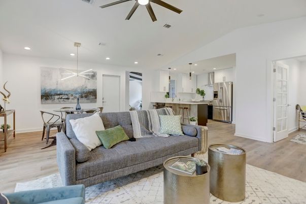 Dining room, Interior, Kitchen, Living room, Pendant Lights, Recessed Lighting, Stainless Steel Appliances, Wood Texture Flooring