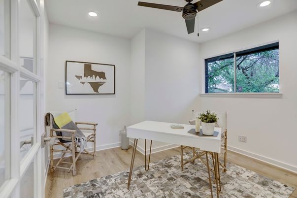 Home Office, Interior, Recessed Lighting, Wood Texture Flooring