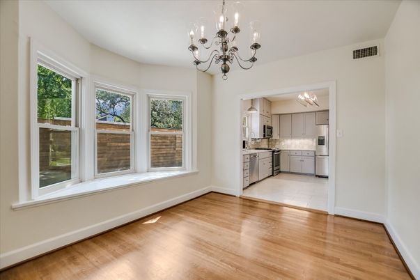 Chandelier, Empty room, Interior, Kitchen, Wood Texture Flooring