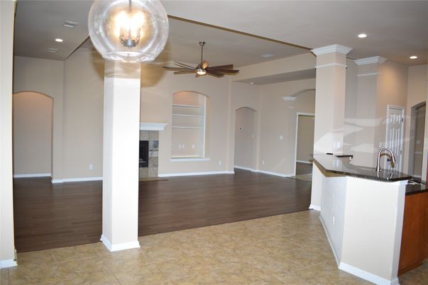 Fireplace, Interior, Recessed Lighting, Wood Texture Flooring