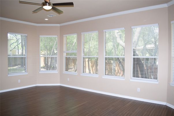 Empty room, Interior, Recessed Lighting, Wood Texture Flooring