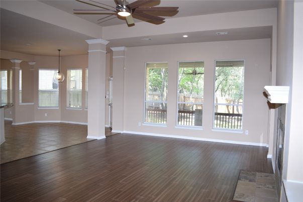 Empty room, Interior, Pendant Lights, Recessed Lighting, Wood Texture Flooring