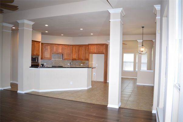 Interior, Kitchen, Pendant Lights, Recessed Lighting, Wood Texture Flooring