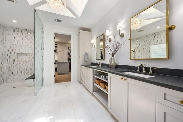 Bathroom, Dual Sink Vanities, Glass Shower, Interior, Recessed Lighting