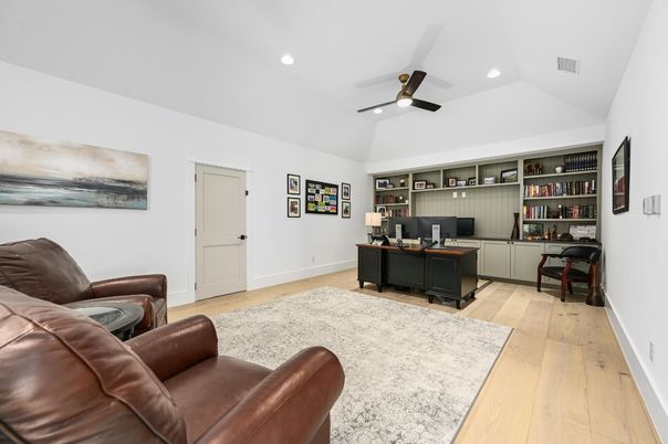 Home Office, Interior, Recessed Lighting, Wood Texture Flooring