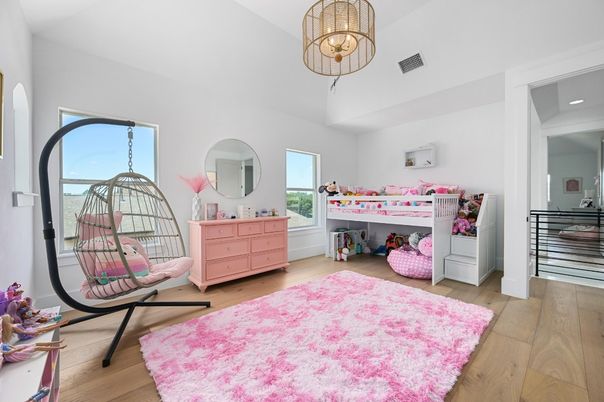 Bedroom, Interior, Pendant Lights, Recessed Lighting, Wood Texture Flooring