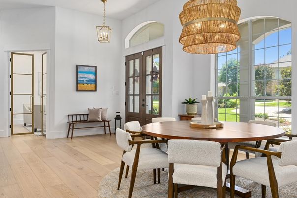 Chandelier, Dining room, Interior, Pendant Lights, Wood Texture Flooring
