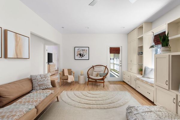 Interior, Living room, Recessed Lighting, Wood Texture Flooring