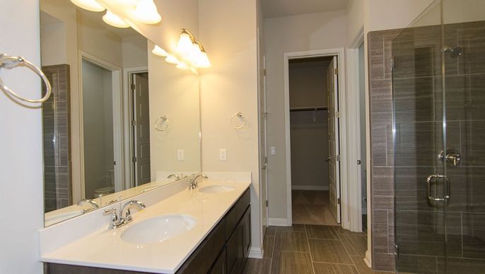 Bathroom, Dual Sink Vanities, Glass Shower, Interior