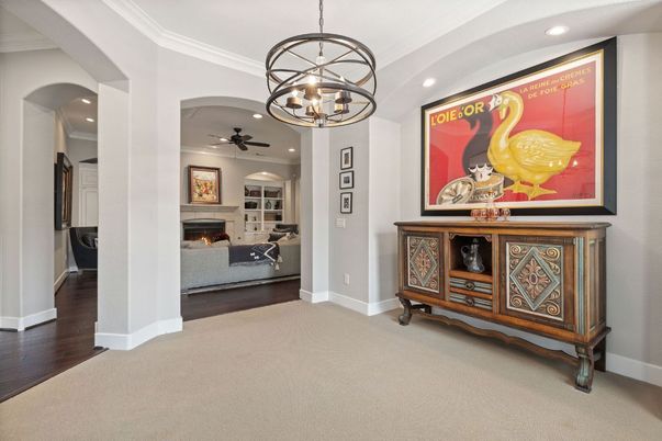Chandelier, Fireplace, Interior, Pendant Lights, Recessed Lighting, Wood Texture Flooring